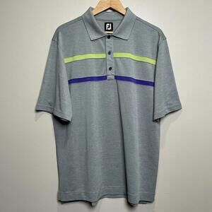 FootJoy Polo Shirt Mens Large Striped Gray Performance Athletic Fit Stretch Golf